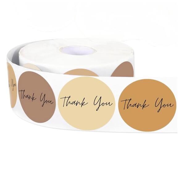 New 500 Piece Roll Self-Adhesive Brown Boho Thank You Stickers - 6 Designs - Picture 1 of 5